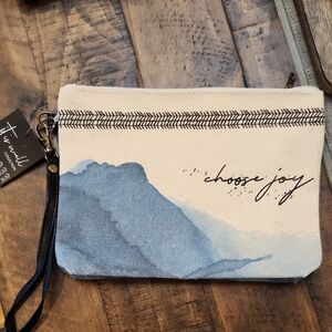 NWT Canvas Wristlet with Blue Watercolor Design